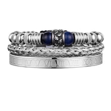 Load image into Gallery viewer, Stainless Steel Skull Head Spacer Beads Tiger-eye Blue Bracelet Set