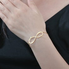 Load image into Gallery viewer, Personalized Jewelry Custom Double Name Date Infinity Bracelet Rose Gold Infinity Nameplate Bracelets Stainless Steel Hand Chain