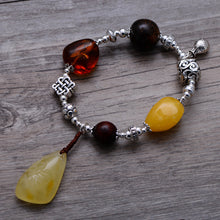 Load image into Gallery viewer, 925 Sterling Silver Jewelry Vintage Amber Beeswax Ladies Handmade Bracelet