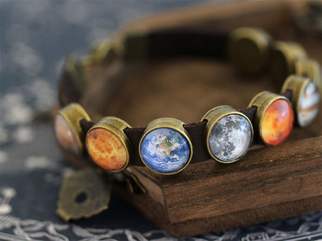 Leather Planet Bracelet Solar System Planet Jewelry Galaxy