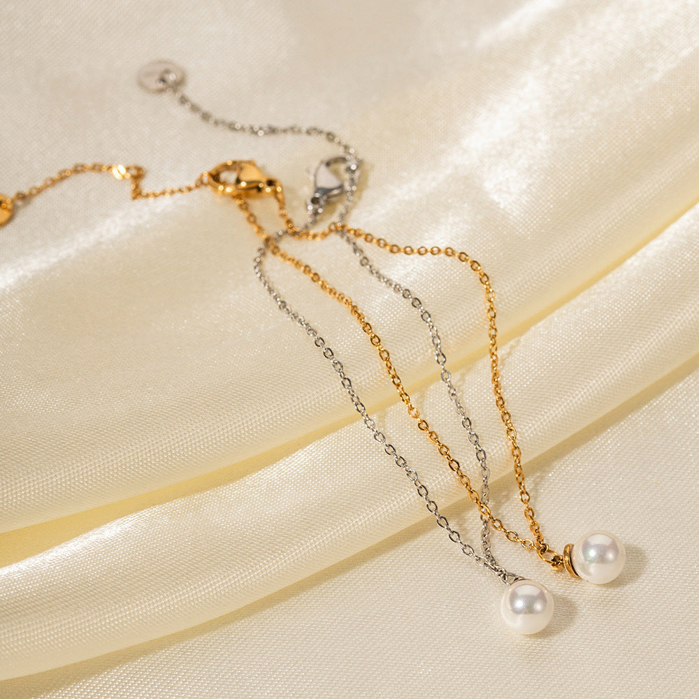 Stainless Steel Pearl Pendant Bracelet Lady Temperament Vintage Jewelry