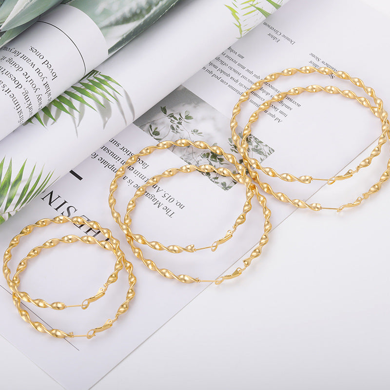 Korean Jewelry Ins Wind Twisted Line Large Hoop Earrings
