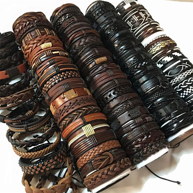 Handmade Mixed Style Woven Leather Cuff Jewelry