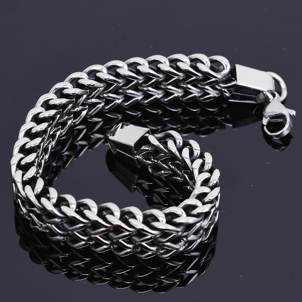 Europe and the United States retro titanium steel men's thick two-row bracelet net red jewelry bracelet