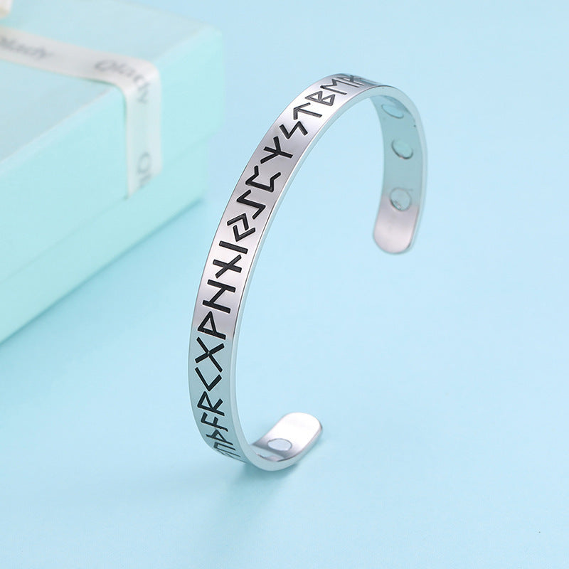 Amazon Cross-Border The Same Retro Fashion Personality Creative Opening Character Stainless Steel Rune Bracelet Bracelet Jewelry