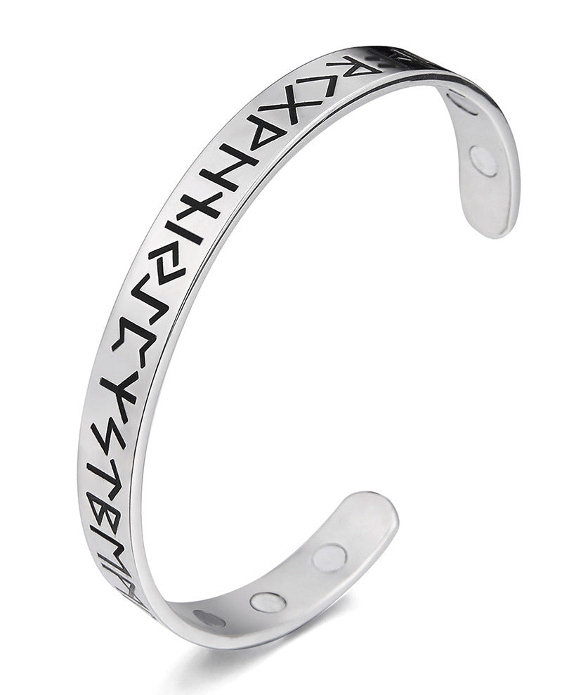 Amazon Cross-Border The Same Retro Fashion Personality Creative Opening Character Stainless Steel Rune Bracelet Bracelet Jewelry