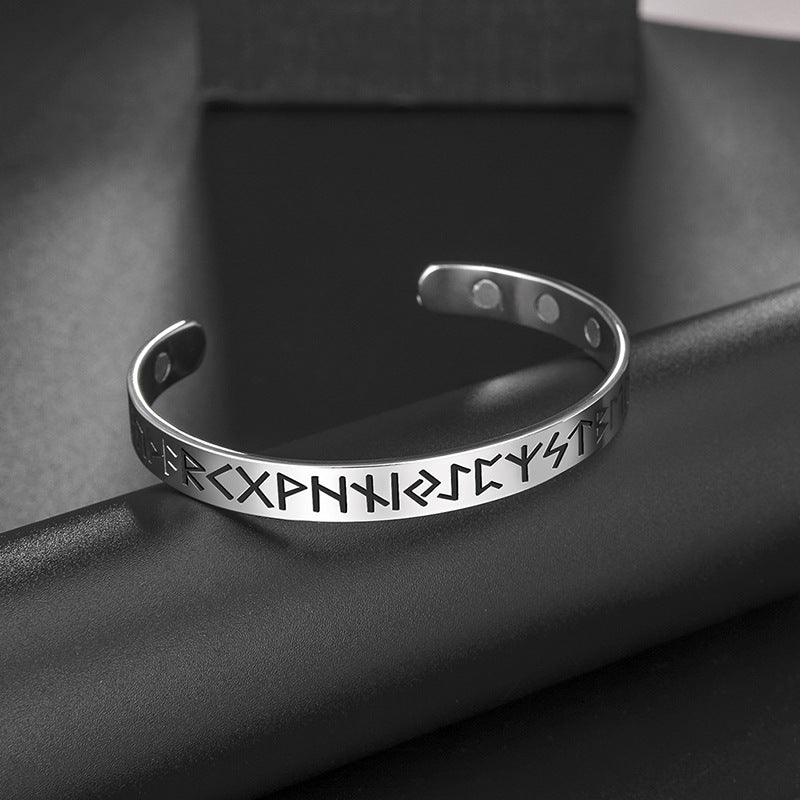 Amazon Cross-Border The Same Retro Fashion Personality Creative Opening Character Stainless Steel Rune Bracelet Bracelet Jewelry