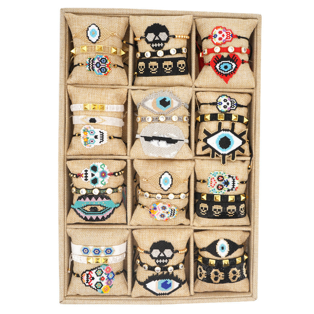 Cross-Border Jewelry Source Of European And American Personality Punk Skull Ethnic Miyuki Beaded Rice Bead Woven Bracelet
