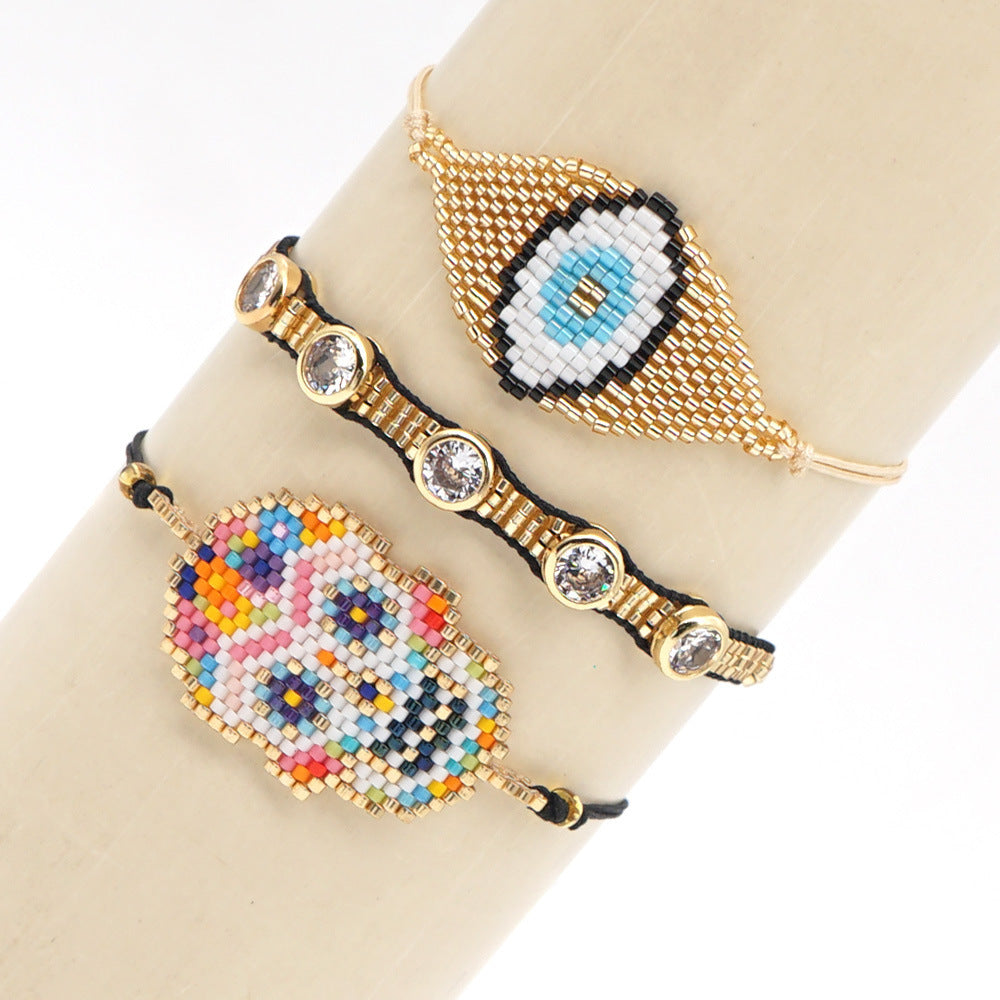 Cross-Border Jewelry Source Of European And American Personality Punk Skull Ethnic Miyuki Beaded Rice Bead Woven Bracelet