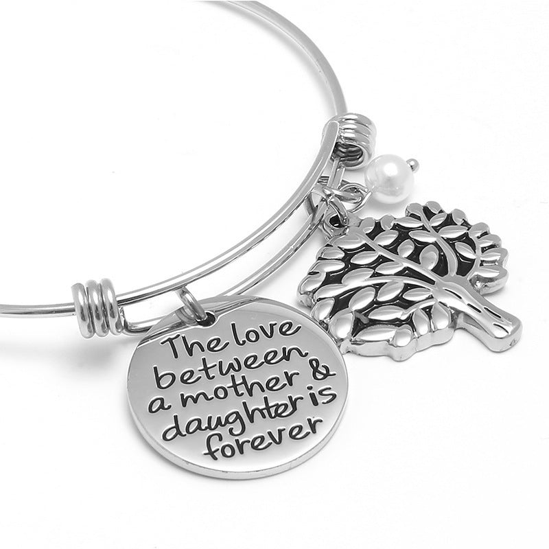 Jewelry Simple Mirror Engraved Letters Round Card Tree Of Life Bracelet Adjustable Stainless Steel Bracelet