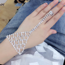 Load image into Gallery viewer, Bridal Jewelry, Full Diamond Bracelet, Ring, One Chain On The Back Of The Hand