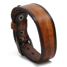 Load image into Gallery viewer, New Punk Style Retro Vintage Wrap Buckle Genuine Leather Bracelet Adjustable Men Wide Belt Wristband Bangles Jewelry