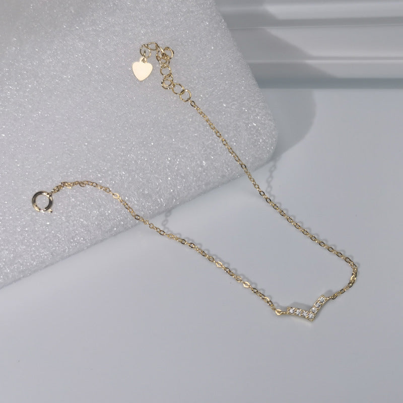 New S925 Sterling Silver Plated 14K Gold Bracelet V-shaped Small Design Sense Hand Jewelry