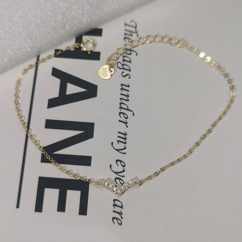 New S925 Sterling Silver Plated 14K Gold Bracelet V-shaped Small Design Sense Hand Jewelry