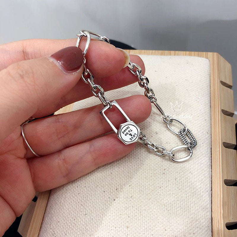 Simple Retro Hexagonal Geometry Letter Bracelet Women's Fashion Personality Punk All-match Jewelry