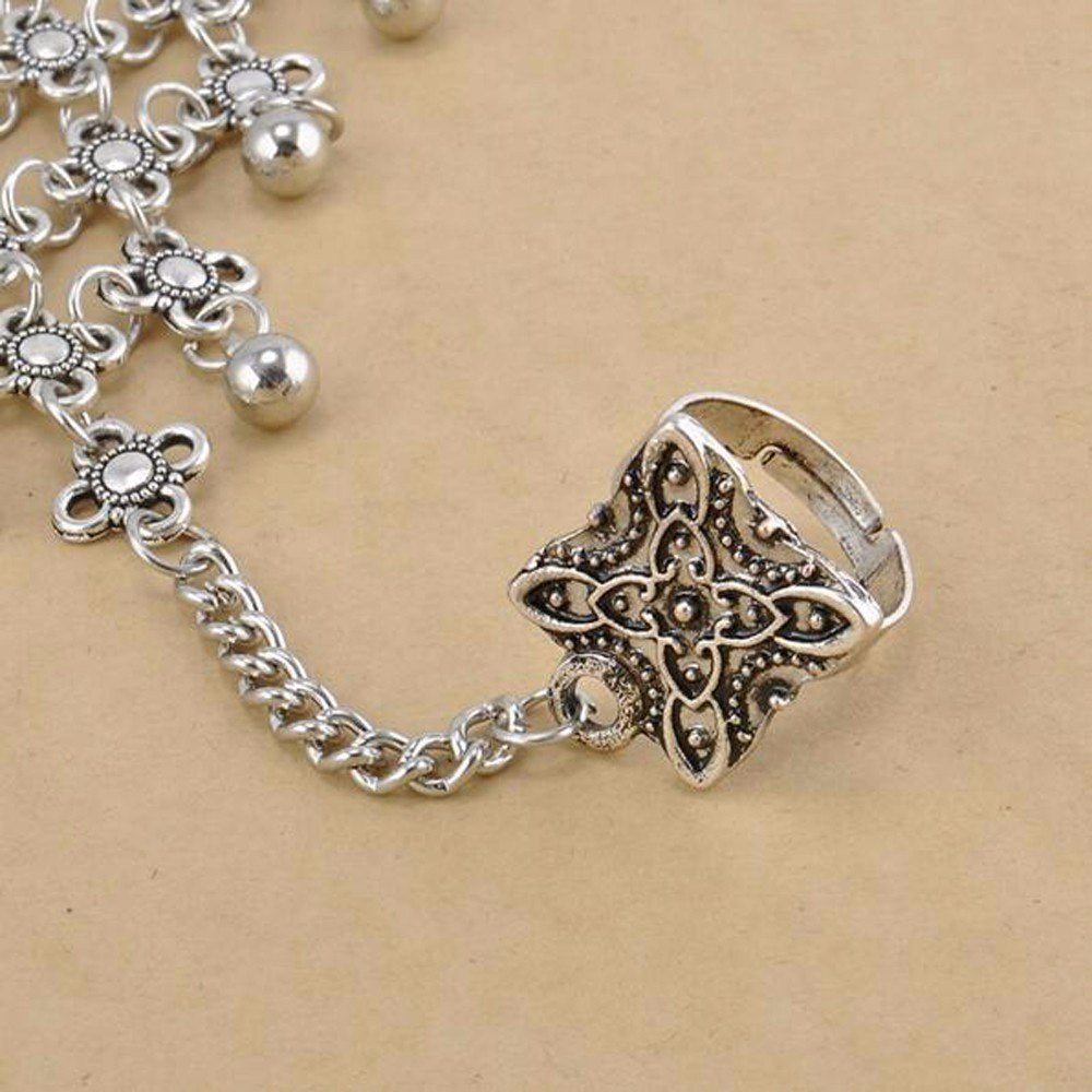 European and American fashion personality jewelry retro hollow carved multi-layered finger tassel bracelet