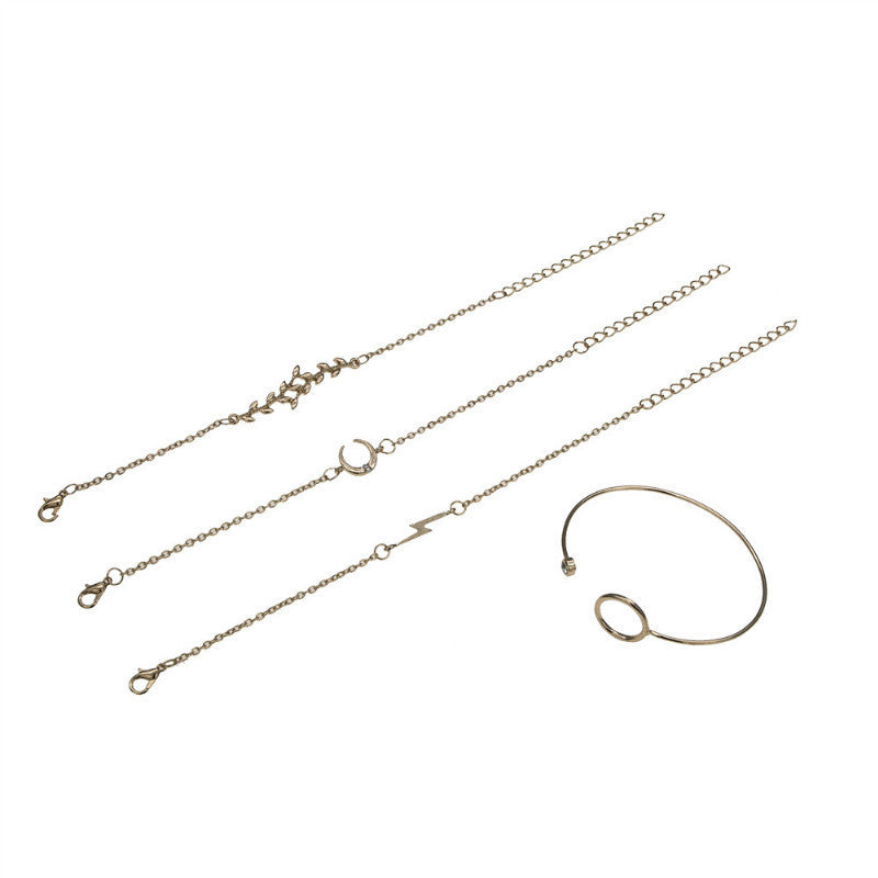 Creative European and American style fashion jewelry new leaves moon lightning women's bracelet bracelet set