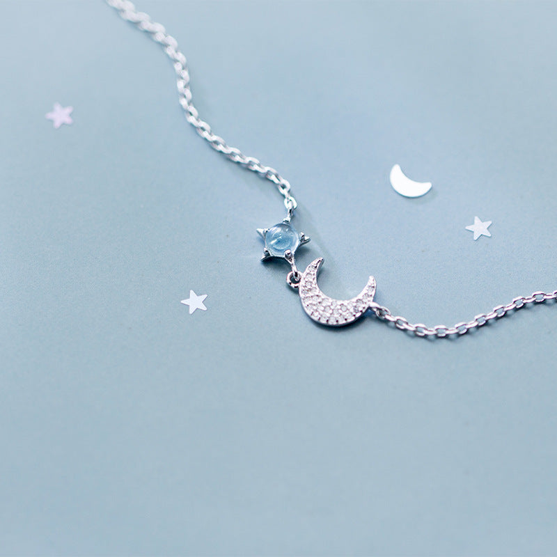 Moon bracelet female Korean version of the small  crescent curved synthetic blue glass gradient jewelry