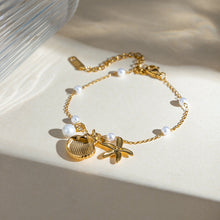 Load image into Gallery viewer, Fashion Jewelry 18K Gold Stainless Steel Pearl Chain Summer Holiday Shell Starfish Pendant Bracelet