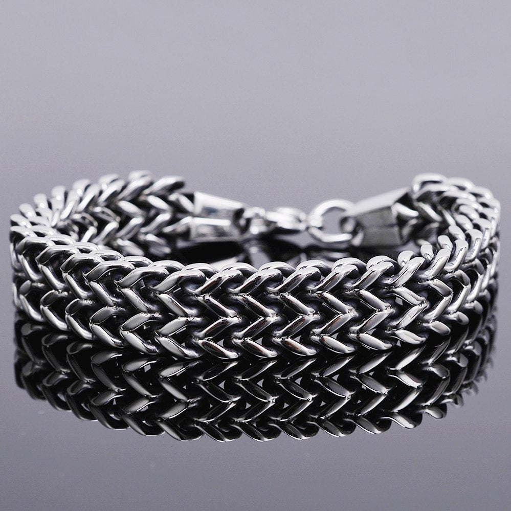 Europe and the United States retro titanium steel men's thick two-row bracelet net red jewelry bracelet