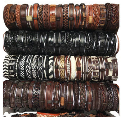 Handmade Mixed Style Woven Leather Cuff Jewelry