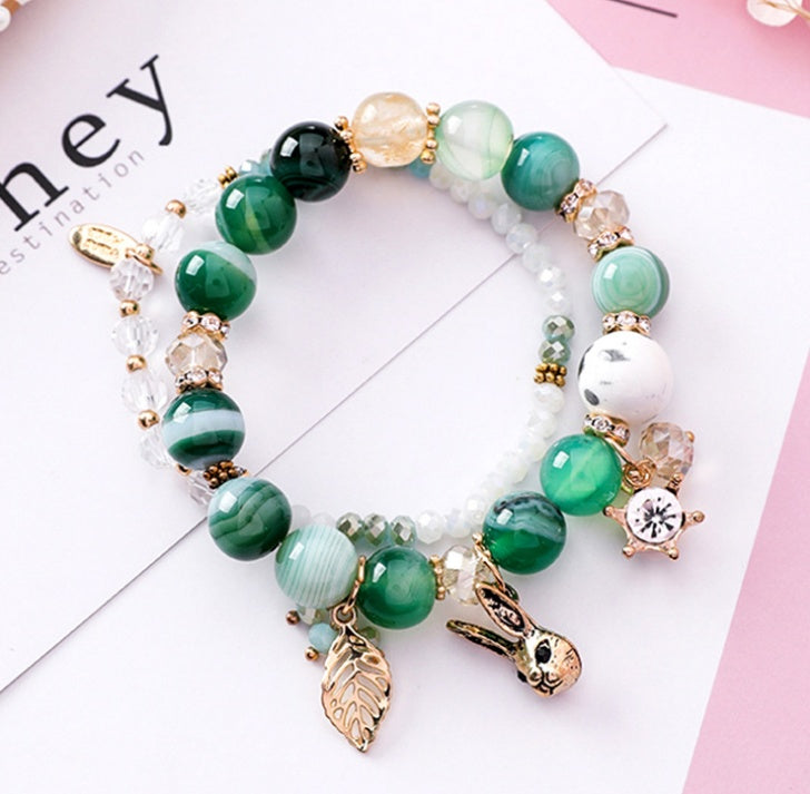 Personality  rabbit leaf crystal double bracelet female Korean version of the Sen simple student jewelry accessories female