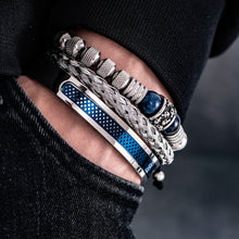 Load image into Gallery viewer, Stainless Steel Skull Head Spacer Beads Tiger-eye Blue Bracelet Set