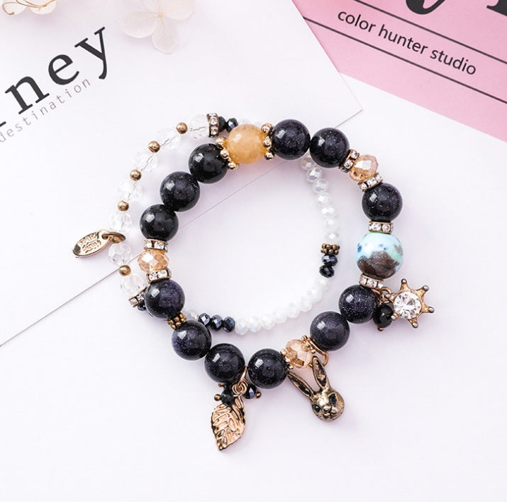 Personality  rabbit leaf crystal double bracelet female Korean version of the Sen simple student jewelry accessories female