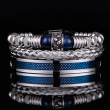 Load image into Gallery viewer, Stainless Steel Skull Head Spacer Beads Tiger-eye Blue Bracelet Set