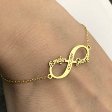 Load image into Gallery viewer, Personalized Jewelry Custom Double Name Date Infinity Bracelet Rose Gold Infinity Nameplate Bracelets Stainless Steel Hand Chain