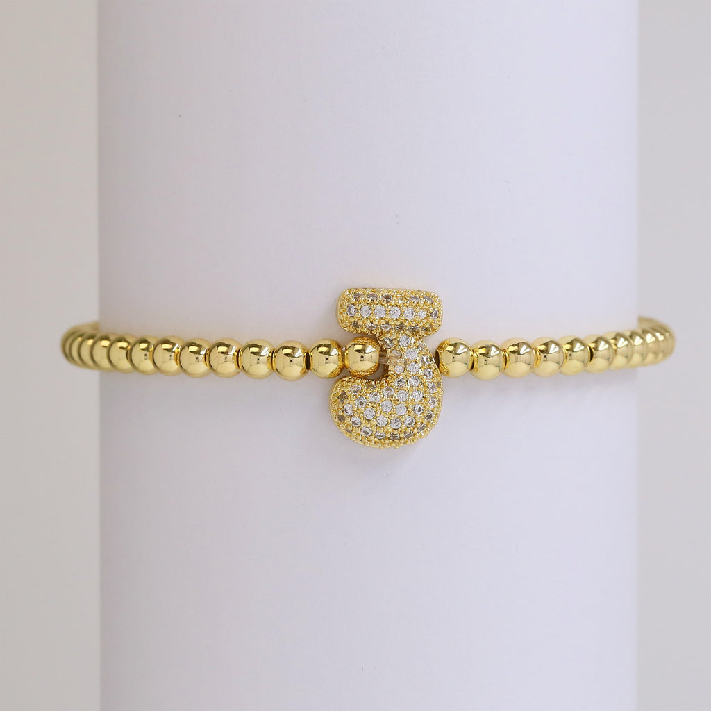 Fashion Jewelry 18K Balloon Bubble Zircon Letter Beaded Copper Bead Elastic String Bracelet