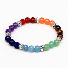 Load image into Gallery viewer, Reiki ancient silver natural stone agate tiger colorful crystal bracelet seven chakra Yoga Bracelet