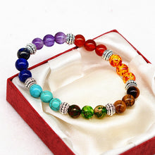 Load image into Gallery viewer, Reiki ancient silver natural stone agate tiger colorful crystal bracelet seven chakra Yoga Bracelet
