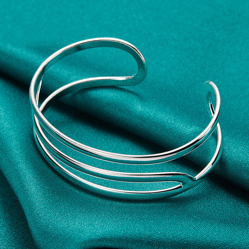 Silver Jewelry Hollow Double Bar Ring Opening Adjustable