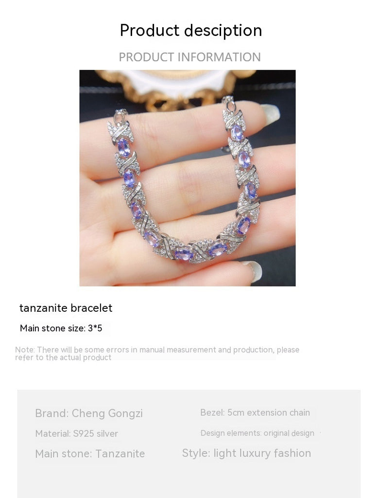 European And American Natural Tanzanite Bracelet S925 Silver Inlaid Main Stone 35