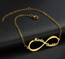 Load image into Gallery viewer, Personalized Jewelry Custom Double Name Date Infinity Bracelet Rose Gold Infinity Nameplate Bracelets Stainless Steel Hand Chain