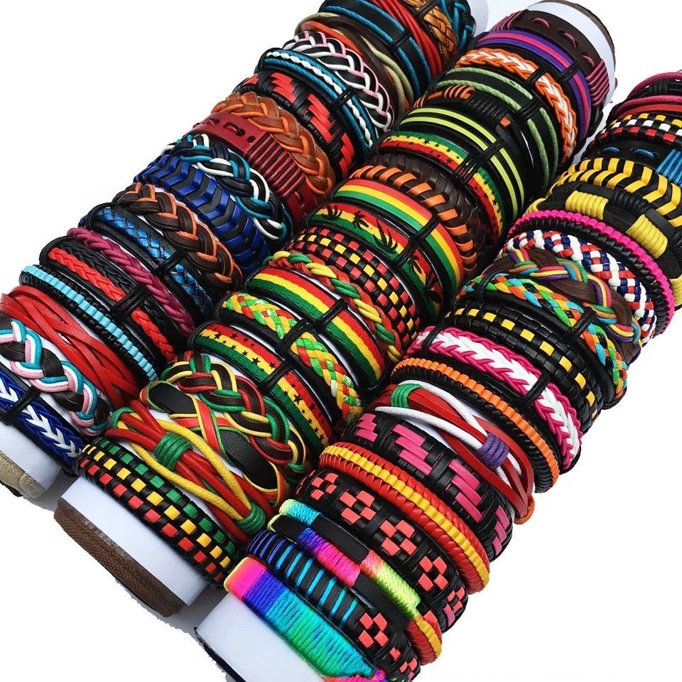 Handmade Mixed Style Woven Leather Cuff Jewelry