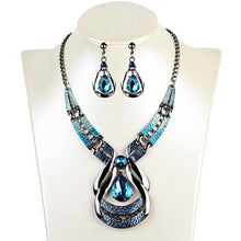 Load image into Gallery viewer, European and American jewellery suit, exotic, antique, oil blue, blue jewel necklace, water drop suit earring clavicle chain
