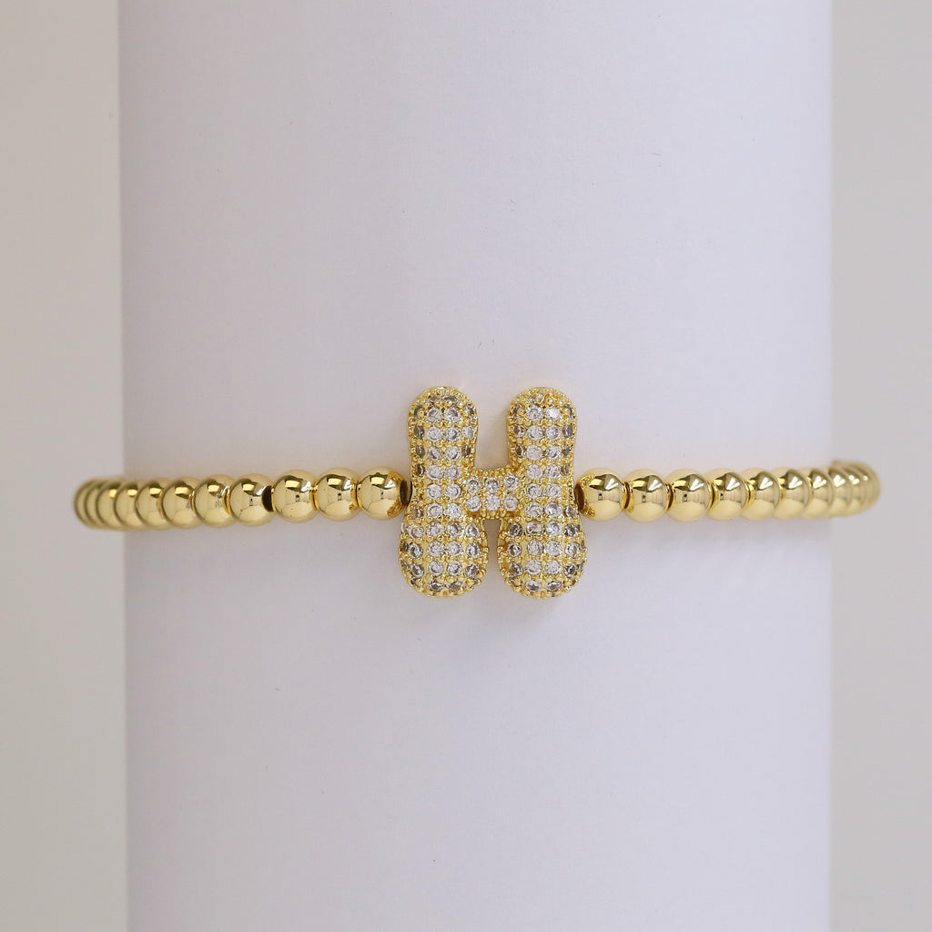 Fashion Jewelry 18K Balloon Bubble Zircon Letter Beaded Copper Bead Elastic String Bracelet