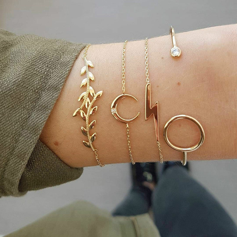 Creative European and American style fashion jewelry new leaves moon lightning women's bracelet bracelet set