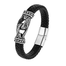 Load image into Gallery viewer, Stainless Steel Jewelry Double Stirrup Tibetan Men&#39;s Authentic Leather Weave Bracelet