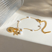 Load image into Gallery viewer, Fashion Jewelry 18K Gold Stainless Steel Pearl Chain Summer Holiday Shell Starfish Pendant Bracelet