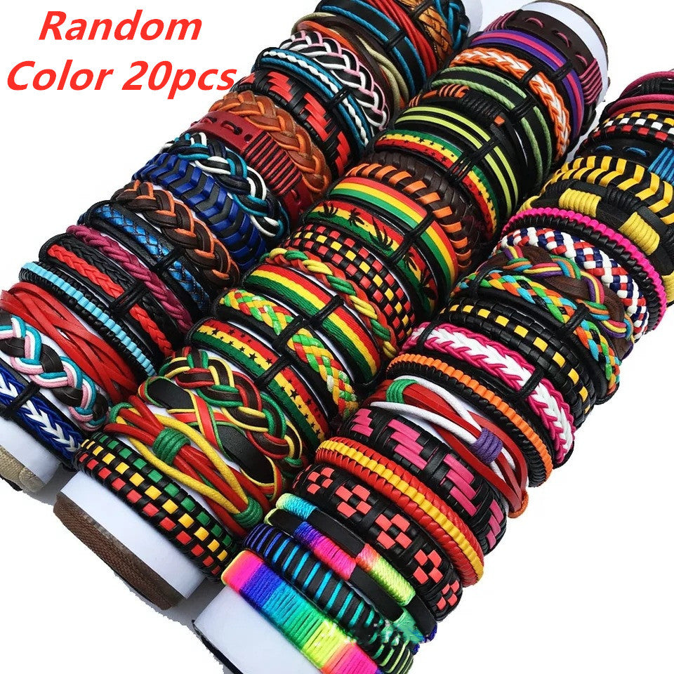 Handmade Mixed Style Woven Leather Cuff Jewelry