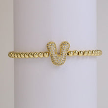 Load image into Gallery viewer, Fashion Jewelry 18K Balloon Bubble Zircon Letter Beaded Copper Bead Elastic String Bracelet