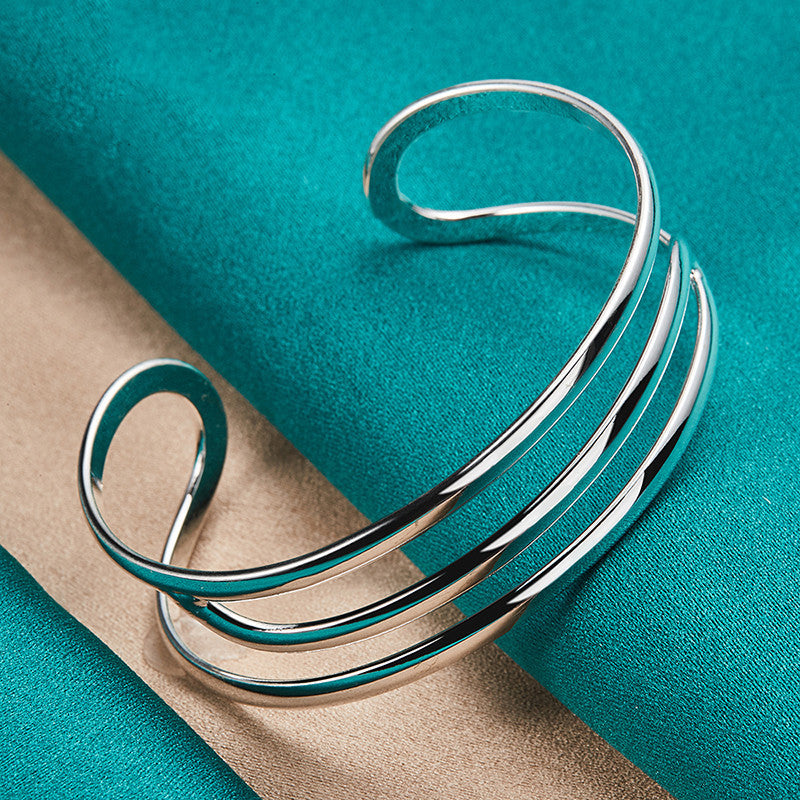 Silver Jewelry Hollow Double Bar Ring Opening Adjustable