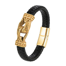 Load image into Gallery viewer, Stainless Steel Jewelry Double Stirrup Tibetan Men&#39;s Authentic Leather Weave Bracelet