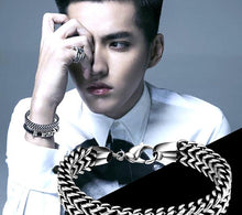 Load image into Gallery viewer, Europe and the United States retro titanium steel men&#39;s thick two-row bracelet net red jewelry bracelet