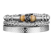 Load image into Gallery viewer, Stainless Steel Skull Head Spacer Beads Tiger-eye Blue Bracelet Set