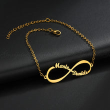 Load image into Gallery viewer, Personalized Jewelry Custom Double Name Date Infinity Bracelet Rose Gold Infinity Nameplate Bracelets Stainless Steel Hand Chain