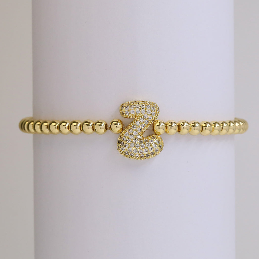 Fashion Jewelry 18K Balloon Bubble Zircon Letter Beaded Copper Bead Elastic String Bracelet